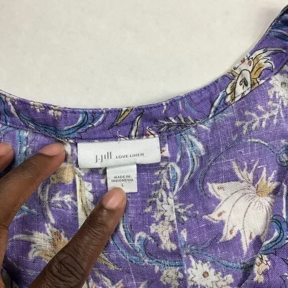 J.Jill Love Linen Dress L Purple Floral Sleeveless Summer Shift Relaxed Comfort - threedaughtersproperties.com J.Jill Love Linen Dress L Purple Floral Sleeveless Summer Shift Relaxed Comfort - threedaughtersproperties.com